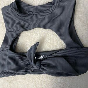 Frankie’s bikini top in “Ronnie” caviar grey
